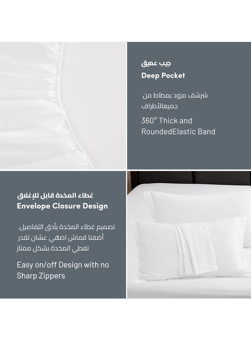 Donetella - Bedding Fitted Sheet 2-Pcs Twin Size Solid Bed Sheet Set Fits(120x200CM) With Pillowcases And 30 CM Extra Deep Brushed Microfiber Bed Sheet,White - Image 1