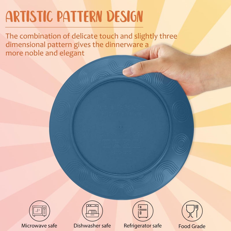 Perlapoc 40-Piece Wheat Straw Dinnerware Sets,Unbreakable Dishes Set for 8 - Drinking Cups, Plates and Bowls Sets, Reusable Microwave Safe Dinnerware Set for Home, Outdooor, RVs - Blue - Image 3