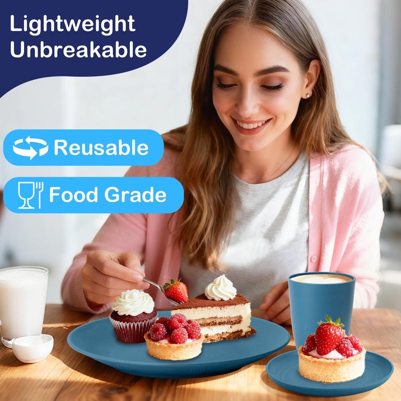 Perlapoc 40-Piece Wheat Straw Dinnerware Sets,Unbreakable Dishes Set for 8 - Drinking Cups, Plates and Bowls Sets, Reusable Microwave Safe Dinnerware Set for Home, Outdooor, RVs - Blue - Image 5