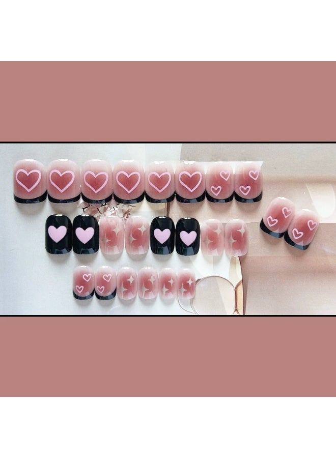 Goolsky Sweet Cool Heart Press-on Nails Black Pink for Cute Edgy New Style - Image 3