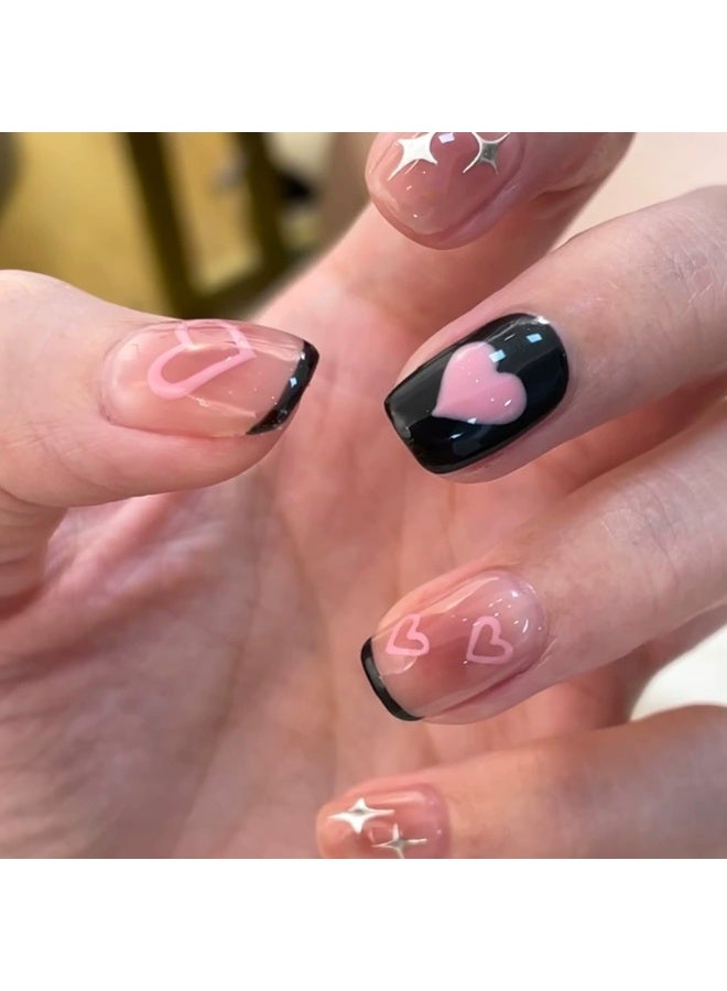 Goolsky Sweet Cool Heart Press-on Nails Black Pink for Cute Edgy New Style - Image 1