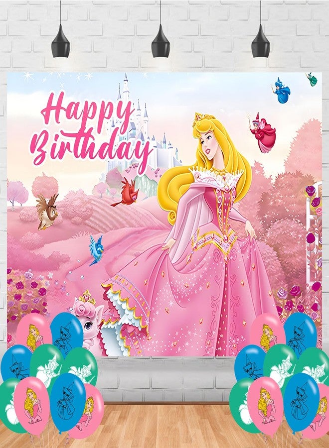 PINUO Princess Birthday Party Supplies Backdrop 5x3 Princess Aurora Happy Birthday Background Photography Princess Party Decorations Banner Photo Booth Props - Image 2
