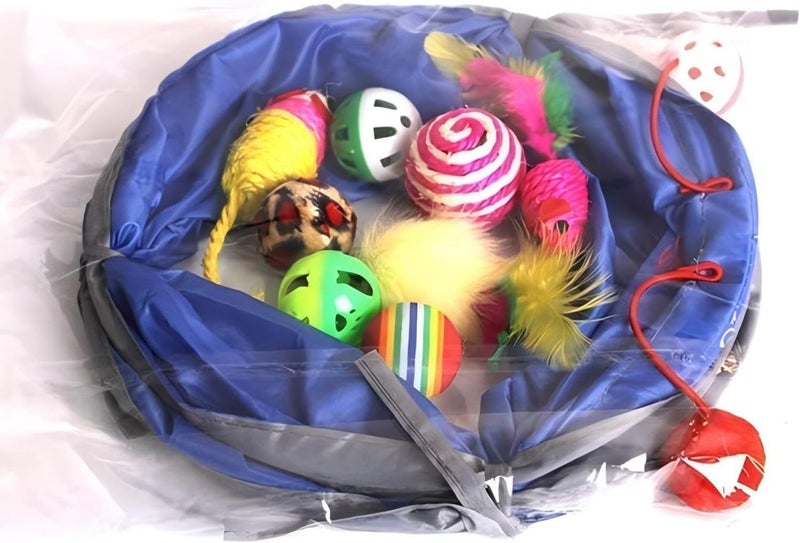 Cat Toys Assortment - 15 Piece Variety Pack with Tunnel, Feather Wand, and Crinkle Balls - Image 4