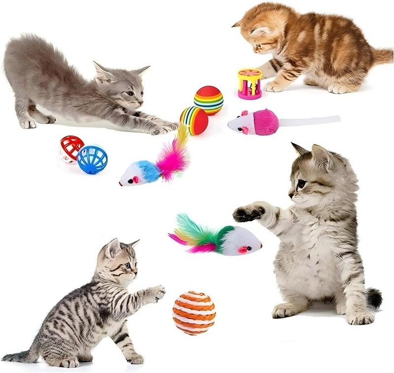 Cat Toys Assortment - 15 Piece Variety Pack with Tunnel, Feather Wand, and Crinkle Balls - Image 3