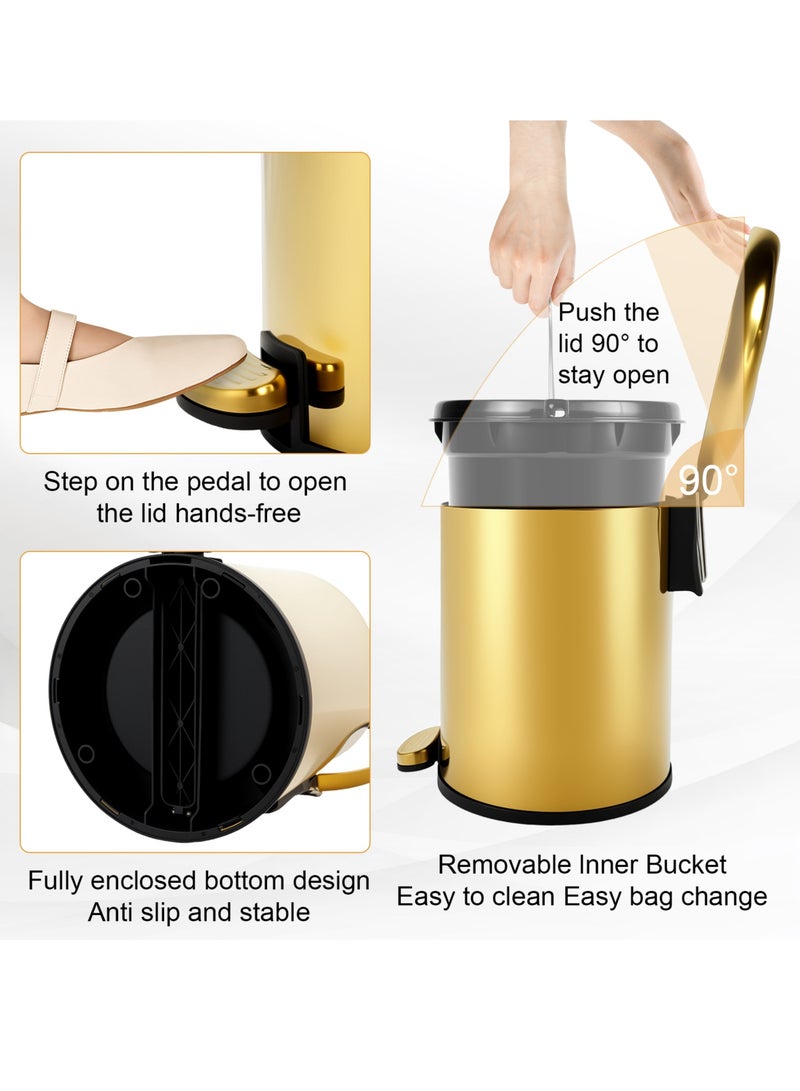 Waste Bin Stainless Steel Trash Can Garbage Bin Bathroom Wastebasket with Foot Pedal and Removable Inner Bucket 6L Trash Bin for Living Room Kitchen Bathroom  - Image 3