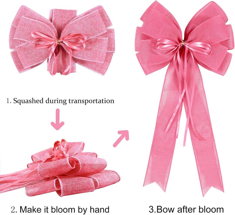 Hongsome 2 Pcs Large Pink Christmas Wreath Bows Decor,Xmas Tree Topper Bow Decorations with Pink Burlap and Glitter String for Christmas Holiday Home Front Door Outdoor - Image 4