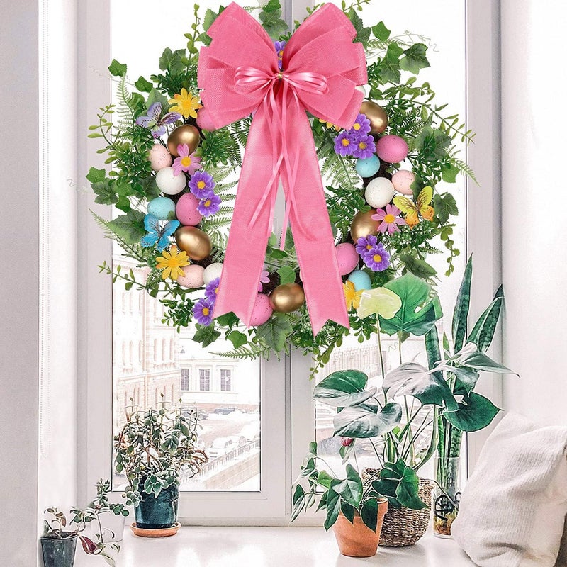 Hongsome 2 Pcs Large Pink Christmas Wreath Bows Decor,Xmas Tree Topper Bow Decorations with Pink Burlap and Glitter String for Christmas Holiday Home Front Door Outdoor - Image 5