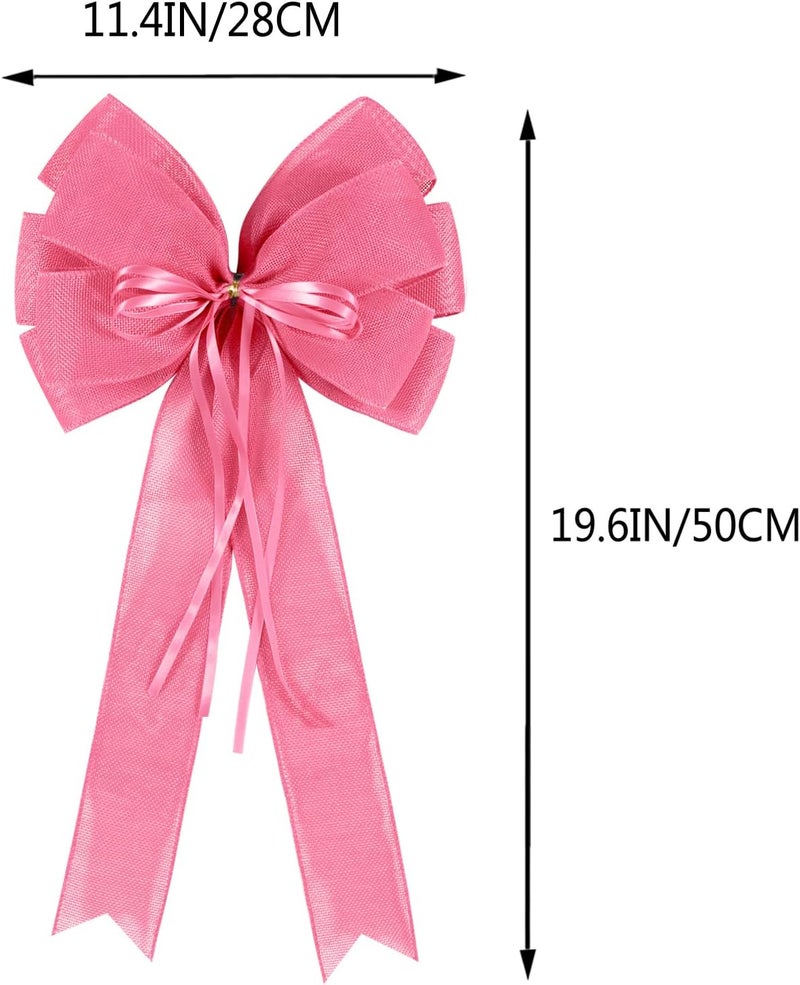 Hongsome 2 Pcs Large Pink Christmas Wreath Bows Decor,Xmas Tree Topper Bow Decorations with Pink Burlap and Glitter String for Christmas Holiday Home Front Door Outdoor - Image 2