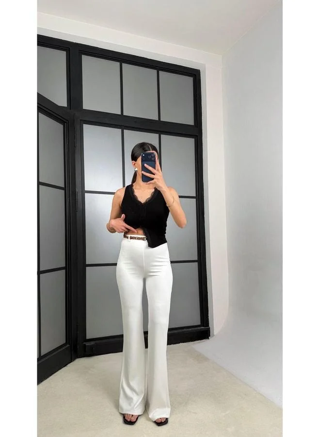 GAUS Ecru Knit Belted Pants GAUS-01361.