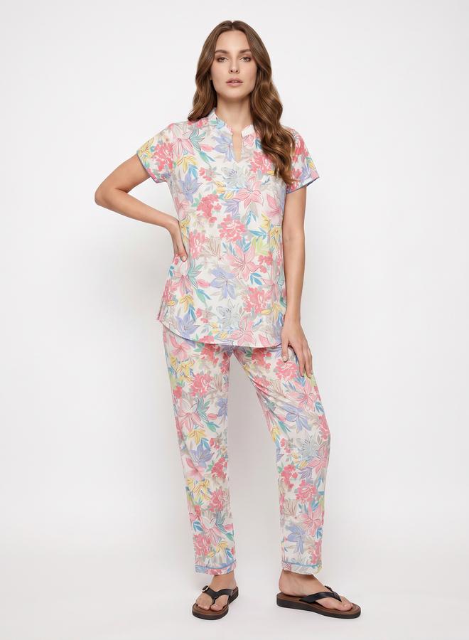 Mish White Pastel Floral Top and Pyjama Set - Image 5