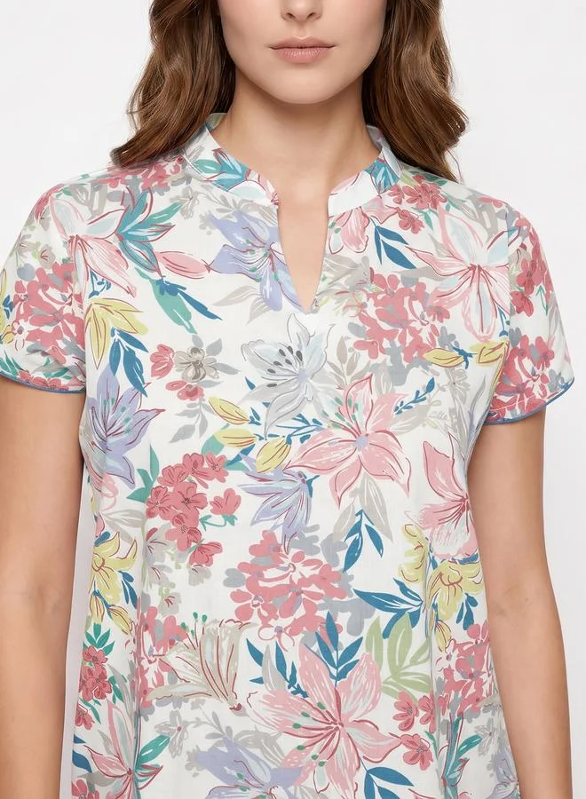 Mish White Pastel Floral Top and Pyjama Set