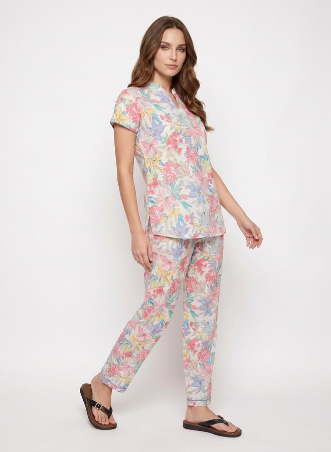 Mish White Pastel Floral Top and Pyjama Set - Image 3