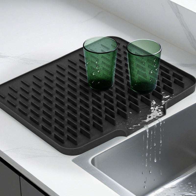 LONGKING Black NonSlip Dish Drying Mat  MultiUse Silicone Mat  Dish Drying Rack for Kitchen Counter