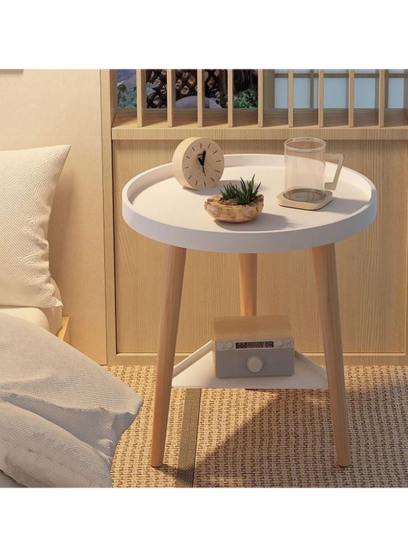 DubaiGallery طاولة جانبية صغيرة مستديرة مع أرجل ثلاثية خشبية طاولة بيضاء لغرفة المعيشة، غرفة النوم، الشرفة والمساحات الصغيرة طاولة نهاية صغيرة ديكور منزلي حديث - Image 2