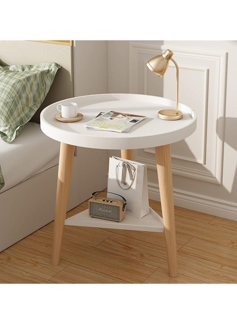 DubaiGallery طاولة جانبية صغيرة مستديرة مع أرجل ثلاثية خشبية طاولة بيضاء لغرفة المعيشة، غرفة النوم، الشرفة والمساحات الصغيرة طاولة نهاية صغيرة ديكور منزلي حديث - Image 3