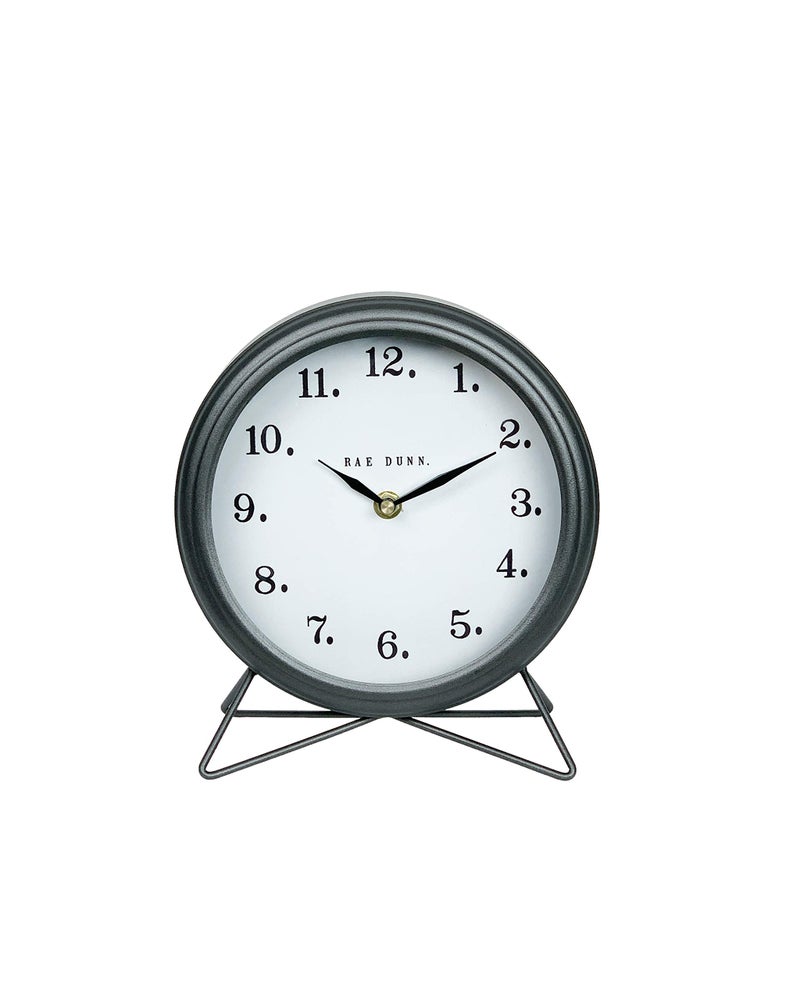 Rae Dunn Rae Dunn Desk Clock  Battery Operated Round Modern Rustic Design Top Handle for Bedroom Office Kitchen  Small Classic Analog Display  Chic Home Dcor for Desktop Table Countertop 