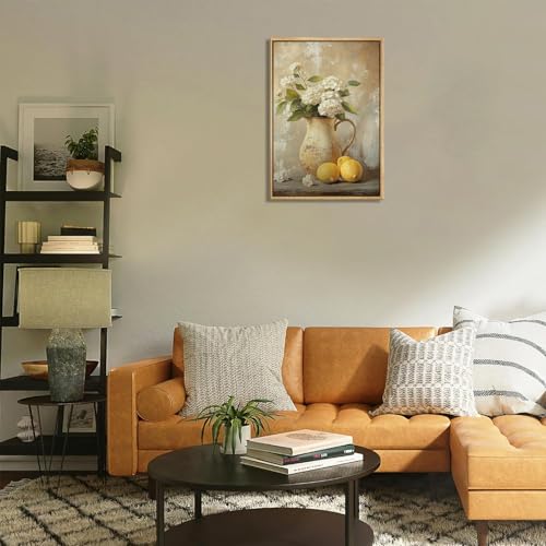 UXOCBTAH With Frame Hydrangea Canvas Wall Art Vintage Hydrangea Lemons Still Life Picture Wall Decor Rural Farmhouse Painting Print for Country kitchen Home Decoration 8x10in - Image 4