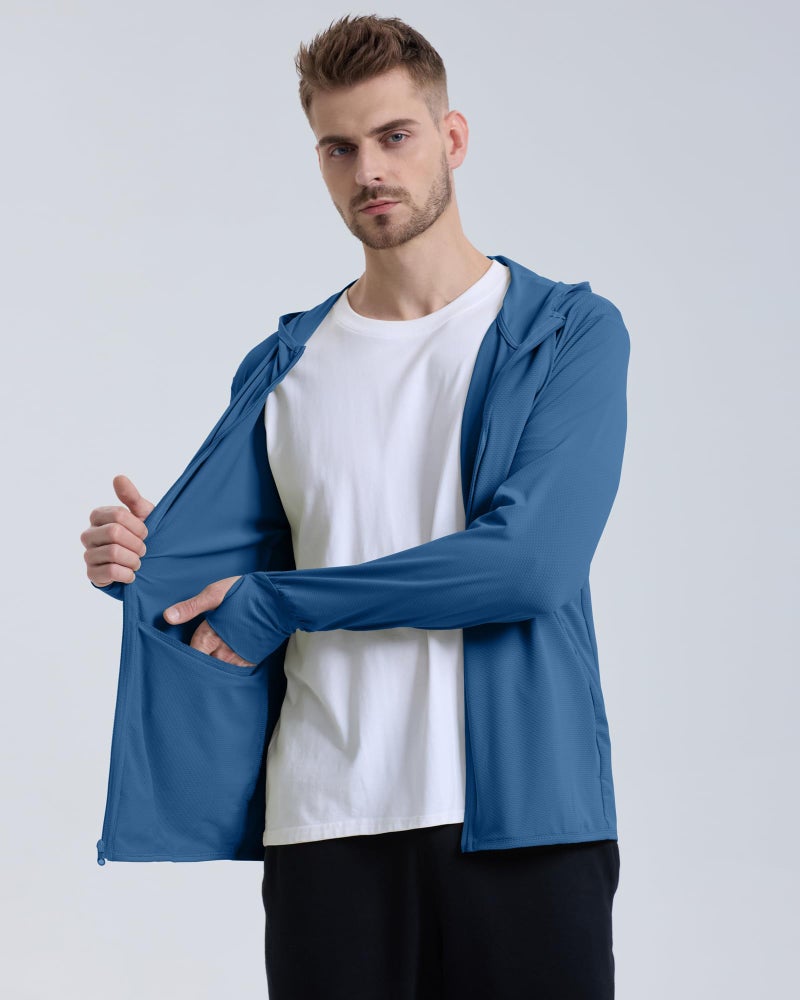 Locachy Men's UPF 50+ Sun Protection Outdoor Lightweight Full Zip Hoodie Jacket Long Sleeve Fishing Hiking Performance Shirt Dark Blue X-Large - Image 4