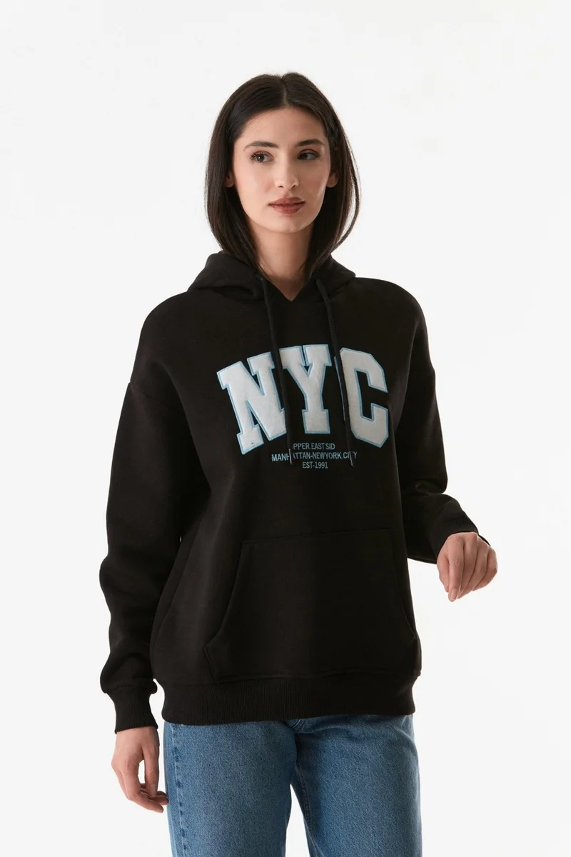 FullaModa Nyc Printed Kangaroo Pocket Hooded Sweatshirt