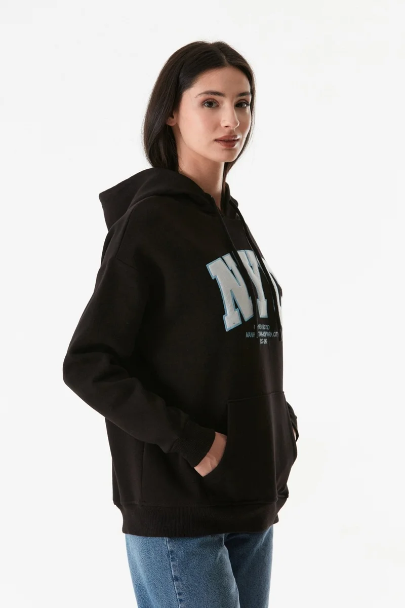 FullaModa Nyc Printed Kangaroo Pocket Hooded Sweatshirt