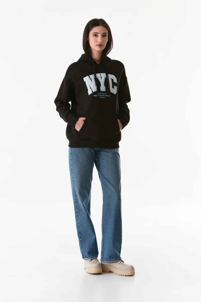 FullaModa Nyc Printed Kangaroo Pocket Hooded Sweatshirt