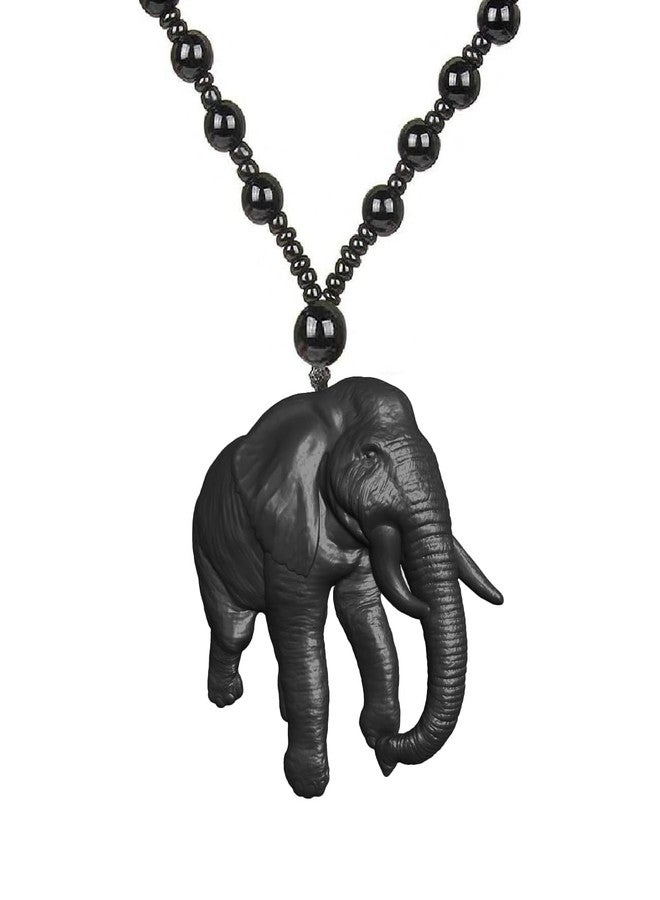 MUDTALE Royal Elephant Head Pendant for Men Women Boys Girls Black Matte Wise Animal Necklace Strength Power Inspired Indian Symbol Jewelry with Beaded Chain Resin Style Tribal Charm - Image 1