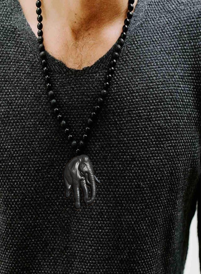 MUDTALE Royal Elephant Head Pendant for Men Women Boys Girls Black Matte Wise Animal Necklace Strength Power Inspired Indian Symbol Jewelry with Beaded Chain Resin Style Tribal Charm - Image 3