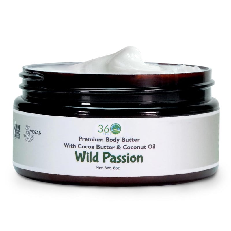 Wild Passion Body Butter - Nourishing Moisturizer with Cocoa & Shea Butter - Coconut & Olive Oil - Plant-based Ingredients - Non-greasy Formula - Sensitive Skin Cream