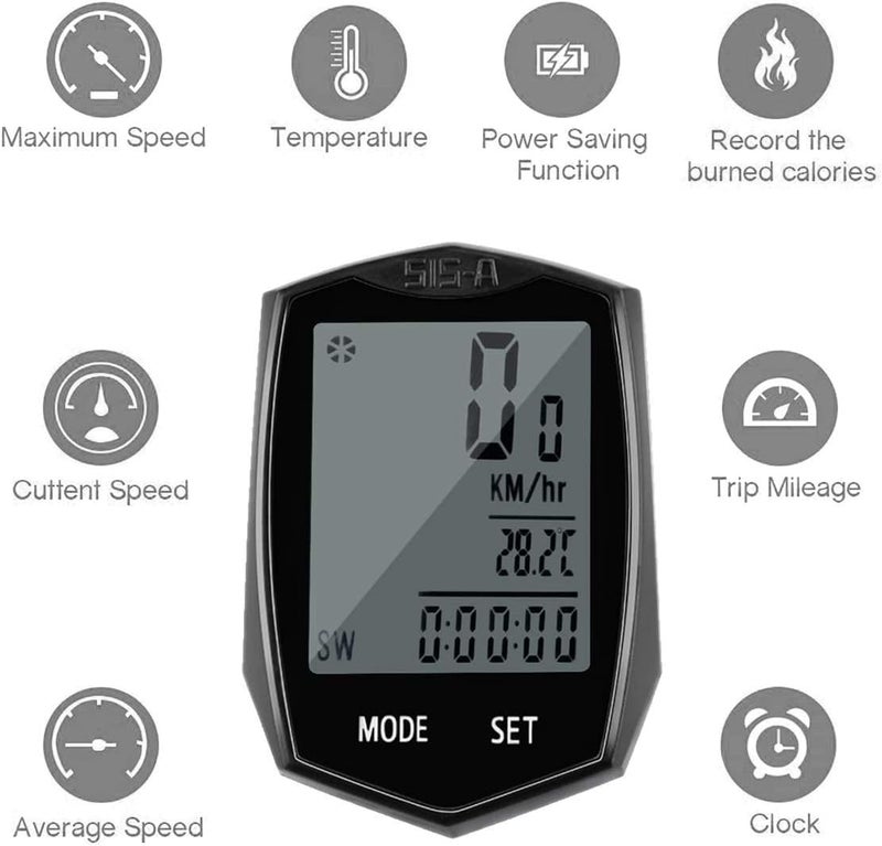 SEISSO Bike Computer Speedometer, Wireless Waterproof Cycling Odometer, Smart Sensor, Auto Wake-up, Multi-Function Bicycle Speed Tracker with LCD Backlight Display - Image 2