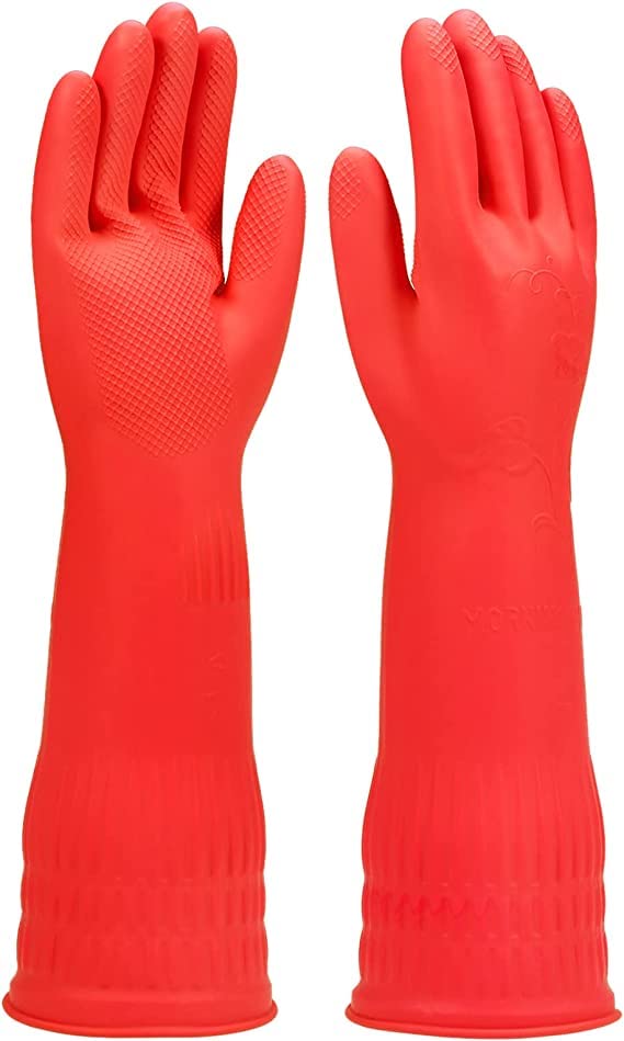 Moxtiza Rubber Hand Dishwashing Gloves | Reusable Waterproof Kitchen Cleaning Gloves for Women & Men, Medium Free Size, 1 Pair, Red - Image 1