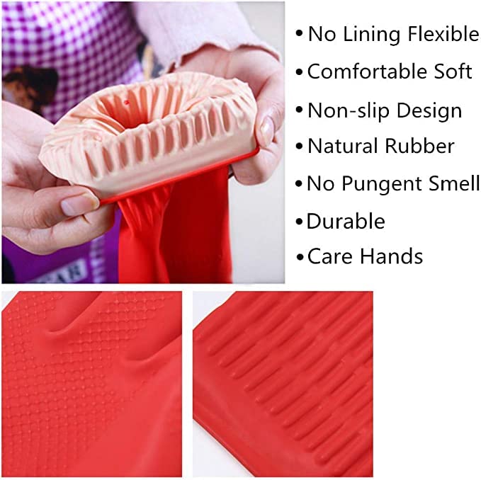 Moxtiza Rubber Hand Dishwashing Gloves | Reusable Waterproof Kitchen Cleaning Gloves for Women & Men, Medium Free Size, 1 Pair, Red - Image 3