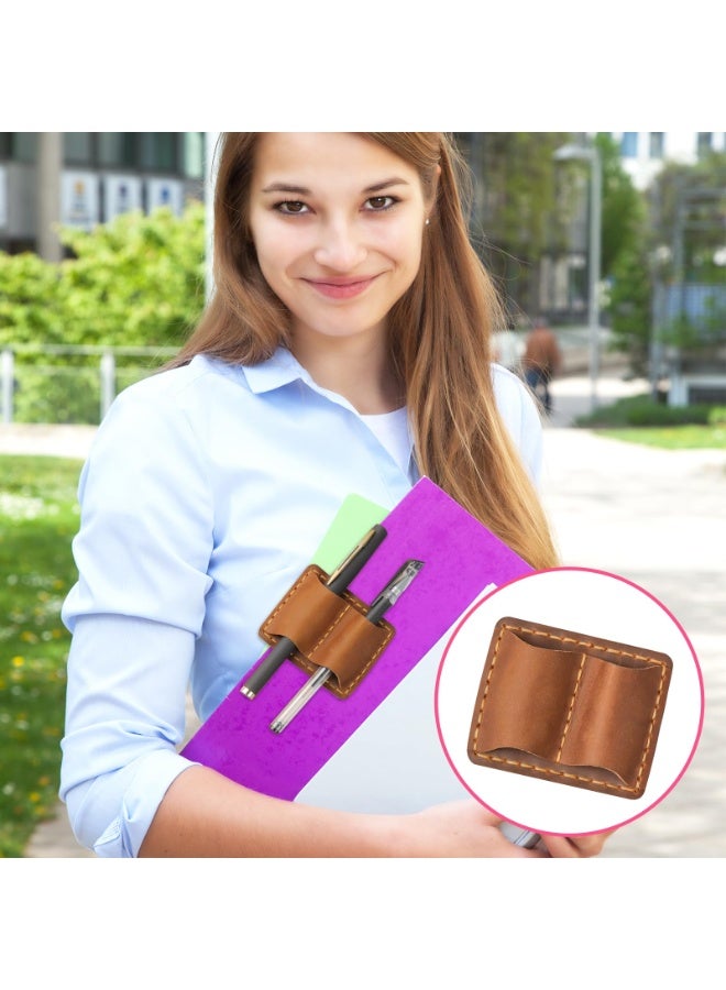 حامل أقلام جلدي للدفاتر والمذكرات - حلقة مزدوجة للأقلام - بني - Image 5