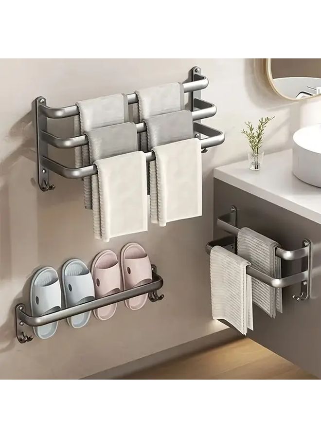 Gray Two Layers Wall Mounted Towel Rack Strong Load Bearing Single Rod Holder - Image 3