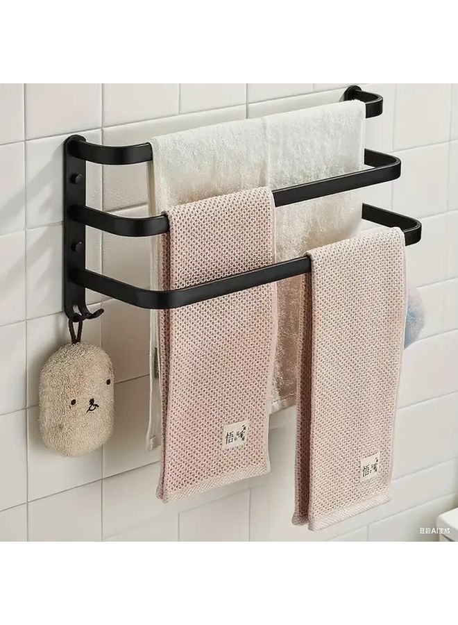 Gray Two Layers Wall Mounted Towel Rack Strong Load Bearing Single Rod Holder - Image 5