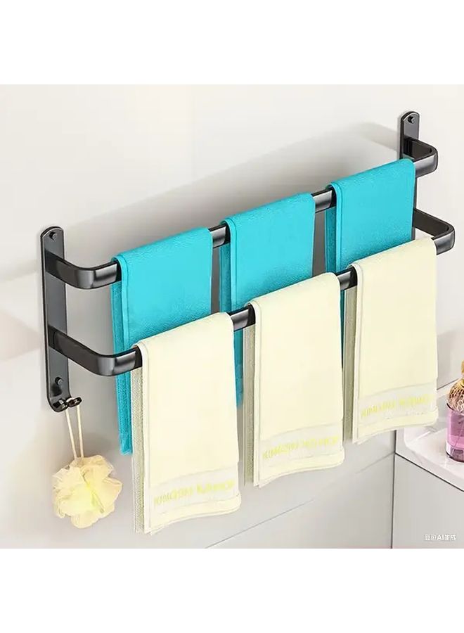 Gray Two Layers Wall Mounted Towel Rack Strong Load Bearing Single Rod Holder - Image 4