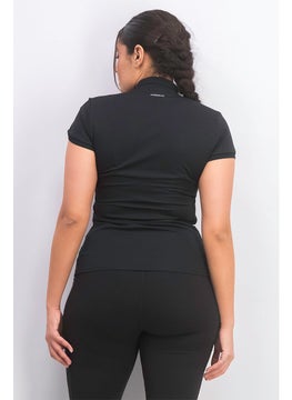 Adidas Women Sportswear Fit Short Sleeve Training Polo Shirt, Black  - Image 3