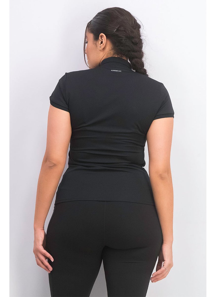 Adidas Women Sportswear Fit Short Sleeve Training Polo Shirt, Black  - Image 3