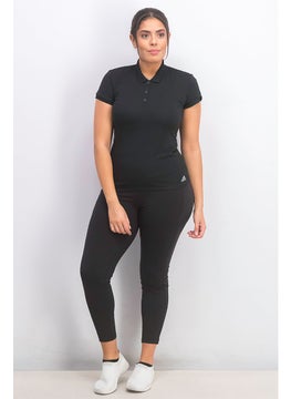 Adidas Women Sportswear Fit Short Sleeve Training Polo Shirt, Black  - Image 2