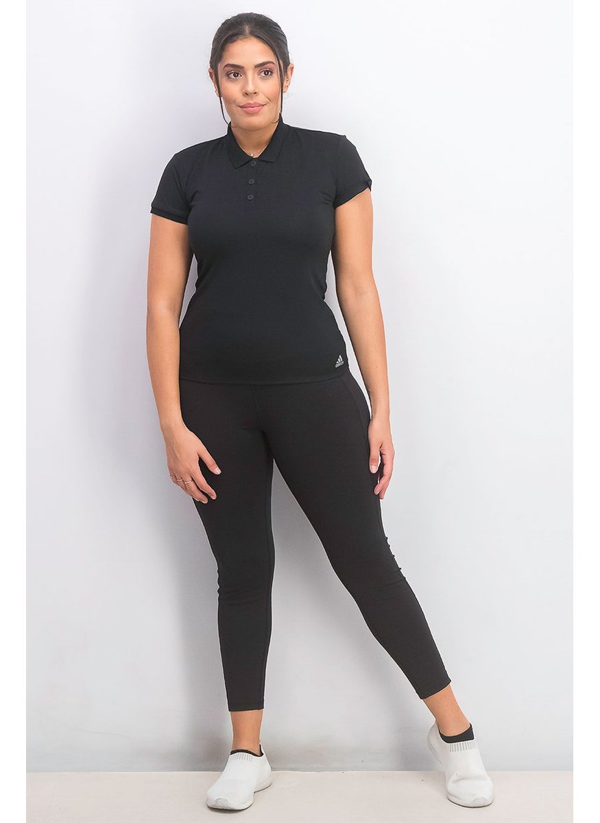 Adidas Women Sportswear Fit Short Sleeve Training Polo Shirt, Black  - Image 4