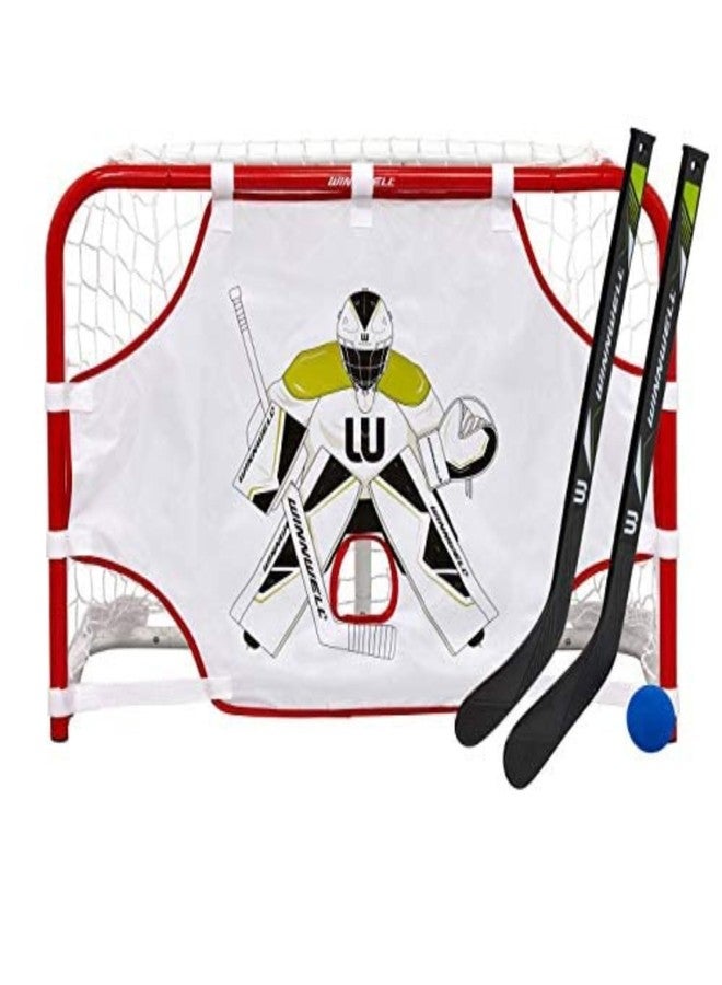 Winnwell Mini Hockey Goal Set - Indoor Hockey Training Equipment - Includes 2 Mini Sticks, 1 Ball, 1 Net Goal & Shooting Target - Image 1