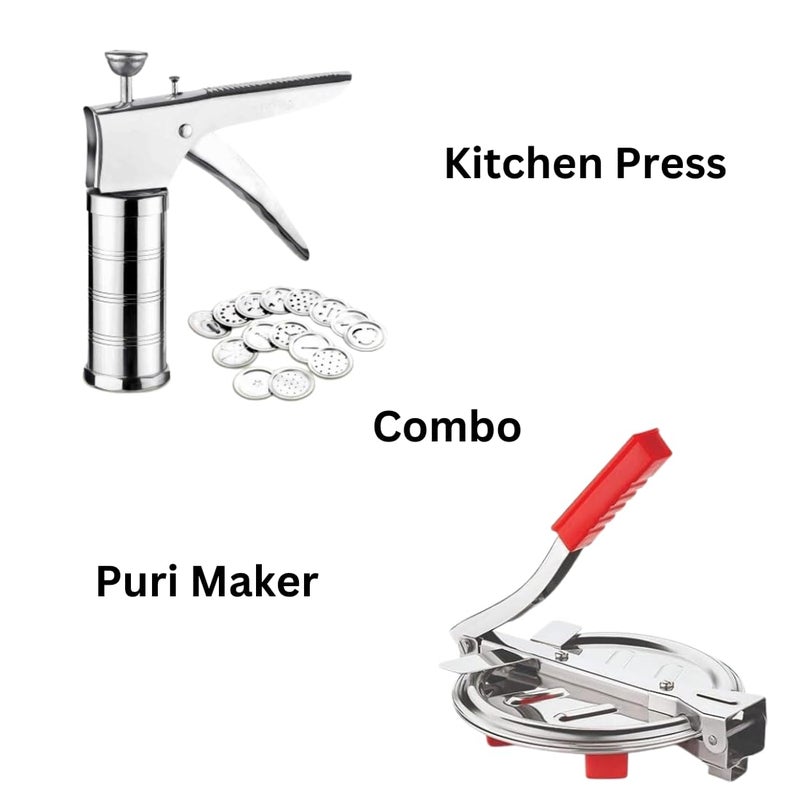 SPIRITUAL HOUSE SPIRITUAL HOUSE Stainless Steel Puri Maker New Press Machine for Home and Kitchen for Making Papad khakhra poori and Many More Manual Hand Press with Handle Kitchen PressPuri MakerCombo  - Image 4