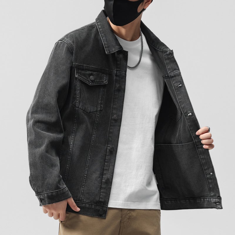 Men's Vintage Denim Jacket - Slim Fit, Color-Block, Long Sleeve, Cotton - Image 3