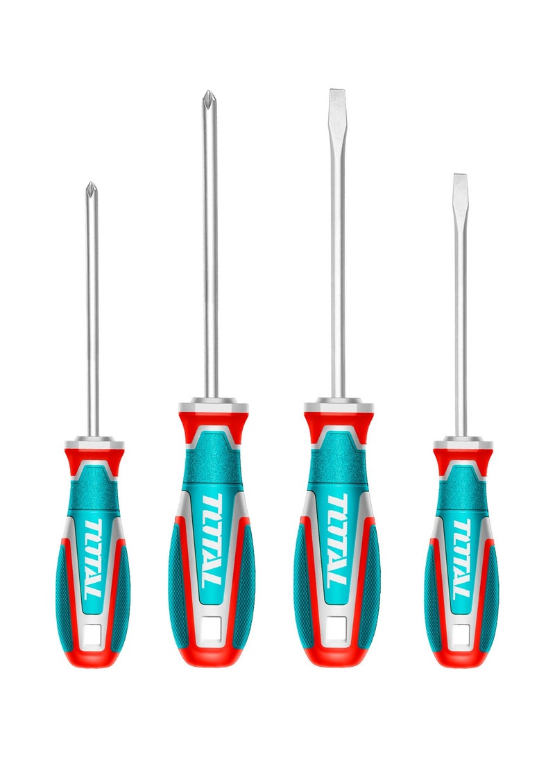 TOTAL Set of 4 Screwdrivers | Magnetic Flat and Phillips Tips | Ideal for Renovations and Maintenance | Corrosion Resistant Steel | 100mm & 150mm