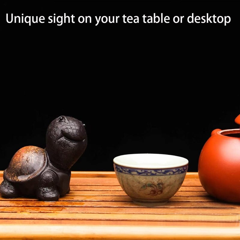 EAEDMY Transparent body Purple Sand Tea Pet Angry Cat Bat Tortoise Puppy Figurine, Cute Kungfu Tea Pet Gift for Tea Lover Friend, Tea Table Desk Tearoom Home Decoration Ornament (6.Smiling Turtle&Gift Box) Adjustable build - Image 4