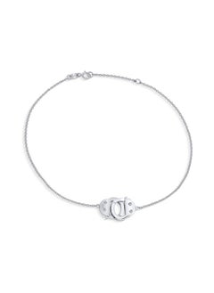 Handcuff Interlocking Hotwire Anklet Lucky Charm Anklet Link Ankle Bracelet For Women .925 Sterling Silver Adjustable 9 To 10 Inch With Extender