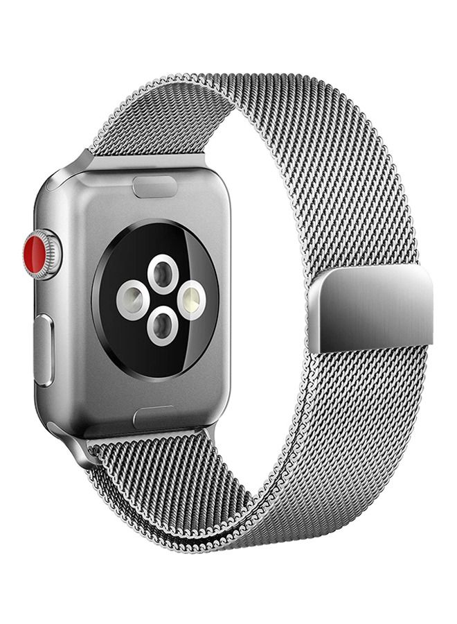 Magnetic Closure Milanese Mesh Loop Stainless Steel Replacement Band For Apple Watch Series 5/6/7 42/44/45mm Silver - Image 1