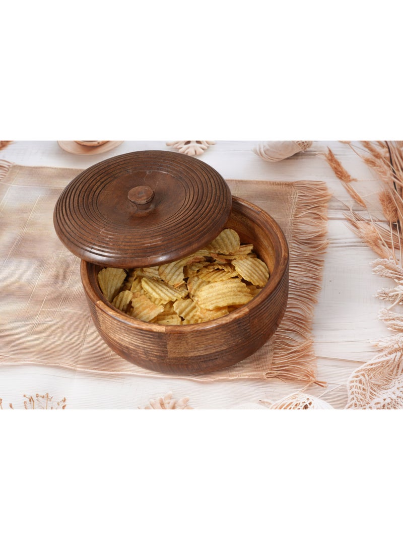 حافظ خبز خشبي تراثي بغطاء – صندوق شاباتي من خشب المانجو اليدوي للتخزين والتقديم - Image 5
