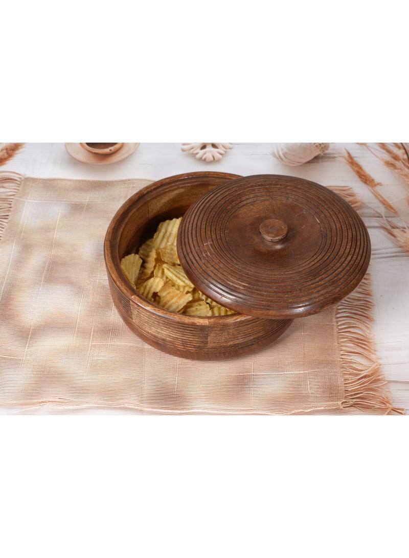 حافظ خبز خشبي تراثي بغطاء – صندوق شاباتي من خشب المانجو اليدوي للتخزين والتقديم - Image 4