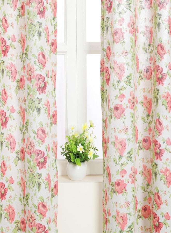 RLoncomix Pink Floral Print Linen Curtains Vintage Rose Window Treatment Curtain Light Filtering Farmhouse Grommet Window Drapes for Living Room Bedroom, 2 Panels, 52 x 84 Inch - Image 3