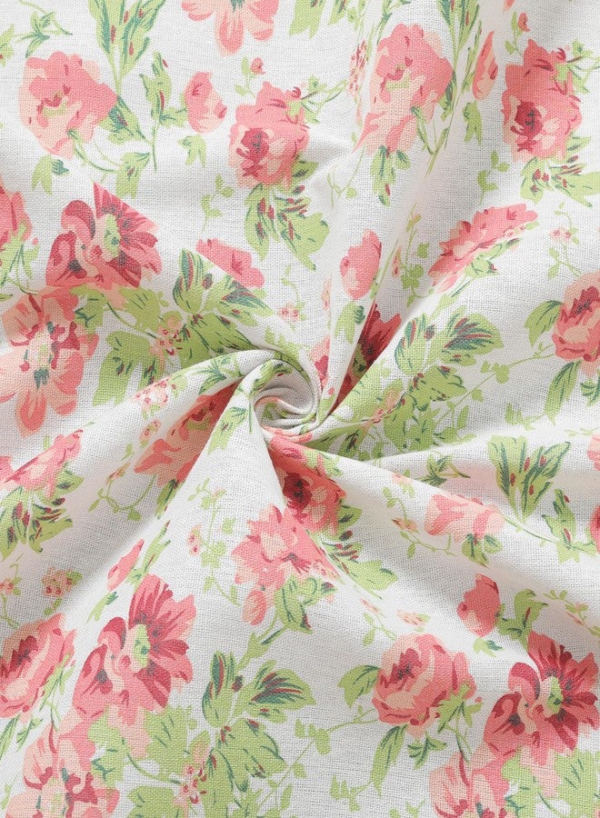 RLoncomix Pink Floral Print Linen Curtains Vintage Rose Window Treatment Curtain Light Filtering Farmhouse Grommet Window Drapes for Living Room Bedroom, 2 Panels, 52 x 84 Inch - Image 5